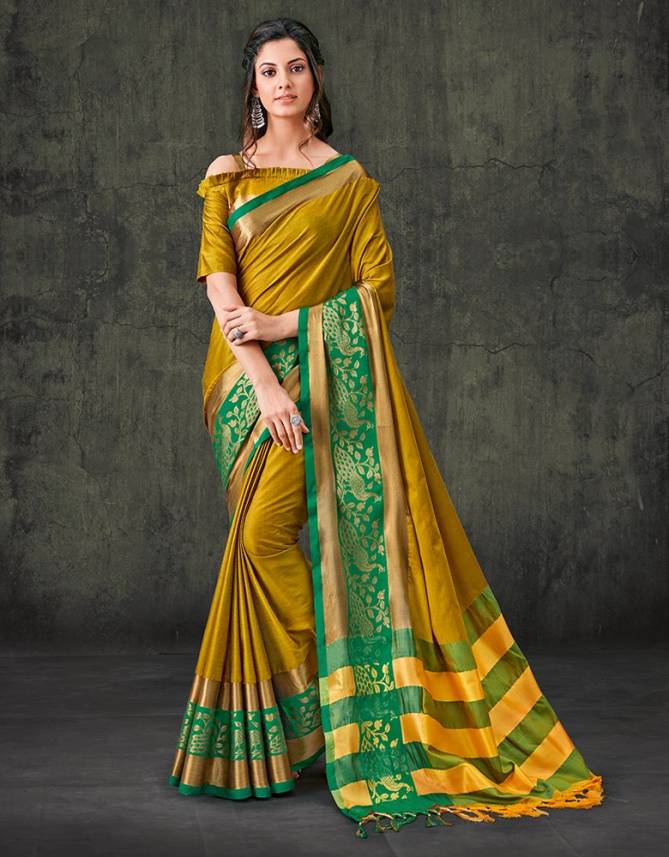 Aura Zarish Nx Yellow Casual Wear Cotton Silk Saree Catalog